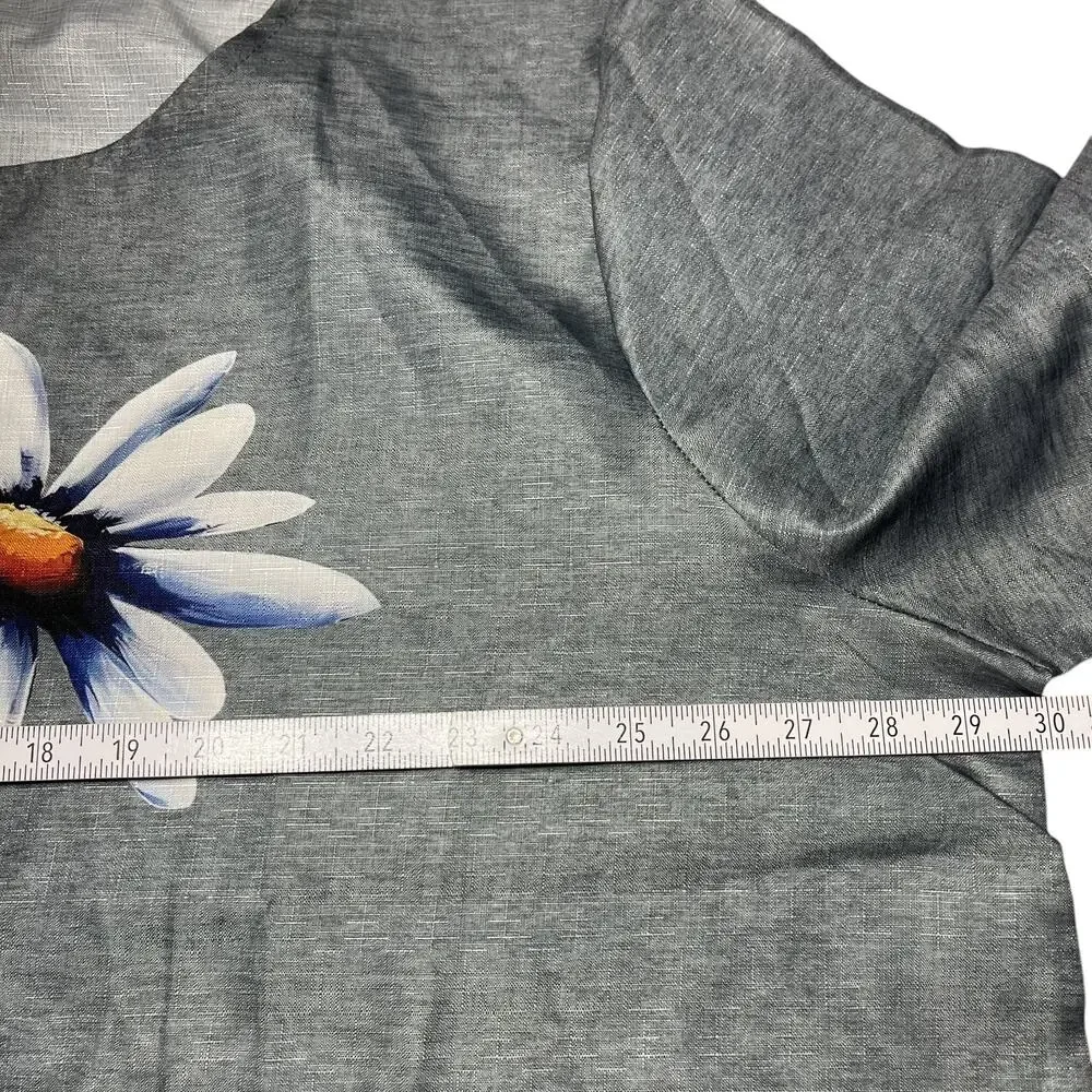 Womens Floral T Shirt 3X Gray Daisy Print Casual Plus Size Top - Picture 5 of 6